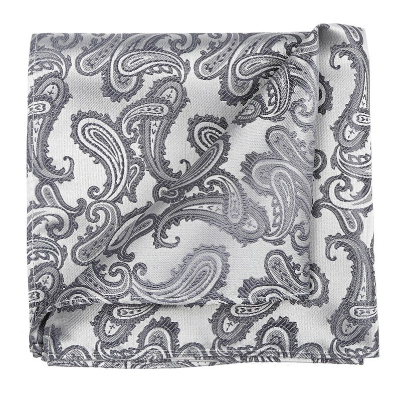 KissTies Mens 63'' XL Extra Long Tie Set Silver Gray Paisley Necktie Hanky + Gift Box - Image 5